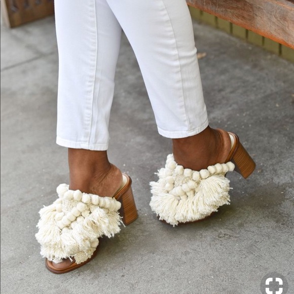 pom pom mule sandals